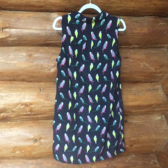 Banana Republic Navy Blue Parrot Print Sleeveless Avian Shirt Dress Size 12 - Picture 2 of 4